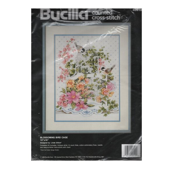 Vintage Bucilla Counted Cross Stitch Blossoming Bird Cage 12 x 16 Sealed Package - Picture 1 of 3